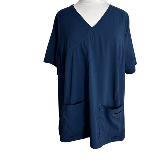 Koi Basics Katie Navy Blue Scrub Top Size 2X Style 374 Mock Wrap 4 Pockets - Picture 11 of 11